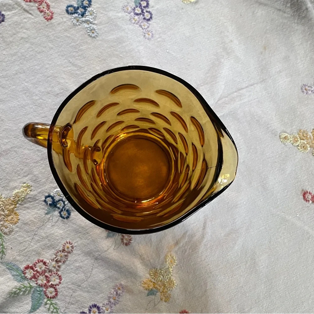 Vintage Hazel Atlas Amber Gold Coin Eldorado Lipped Ice Tea Pitcher. 64 oz.